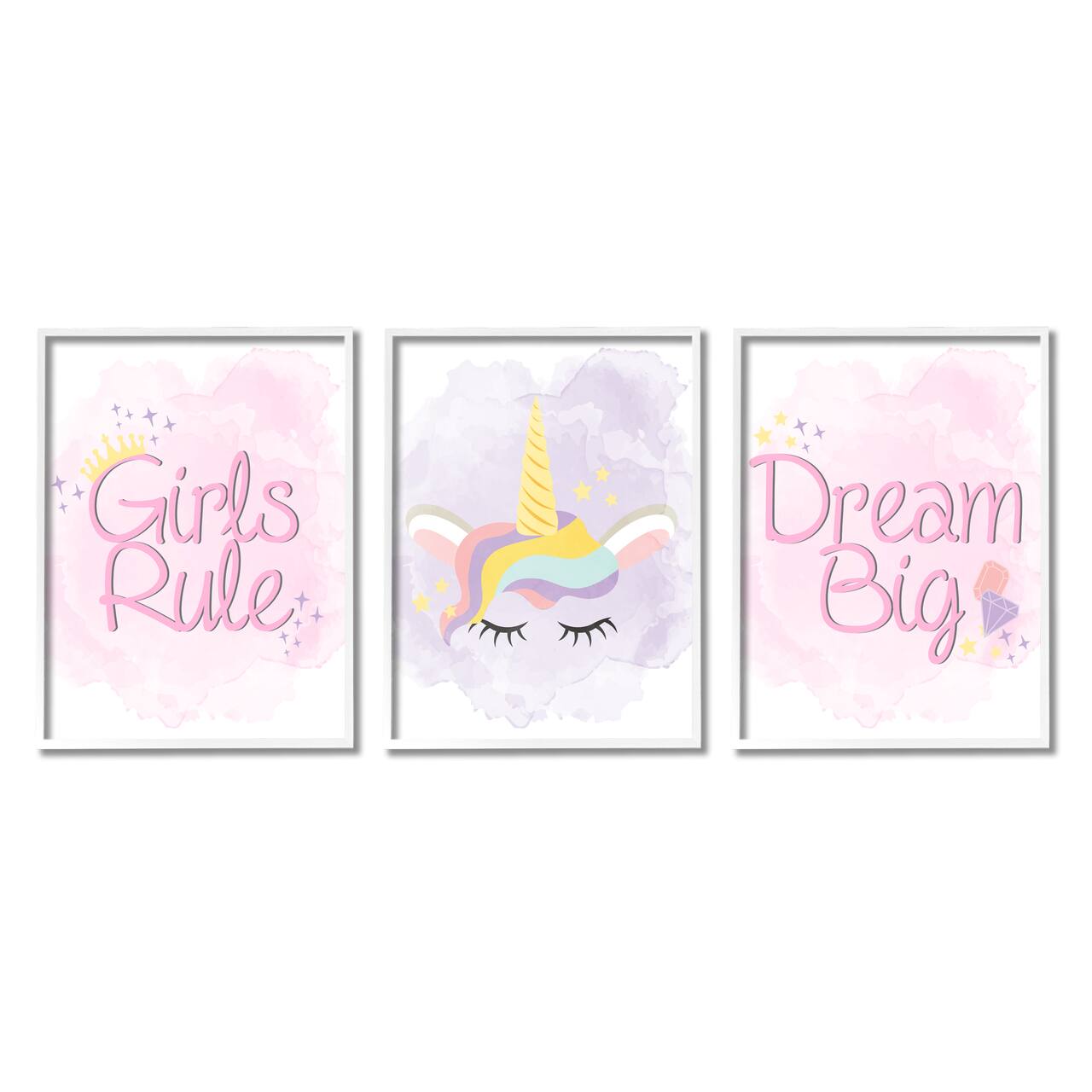 Stupell Industries Girls Rule Dream Big Star Crown Unicorn Framed Wall Art